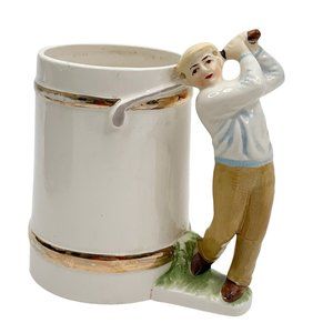 Relpo Rare Vintage Golfer Golf Coffee Mug Stein Japan 1950s MCM A1623 3D Handle